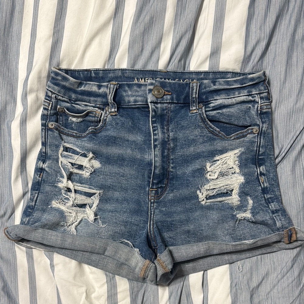 American Eagle Outfitters Blue Distressed Jean Shorts